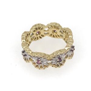 14 kt YG and 14 kt WG heavy garnet ring or band